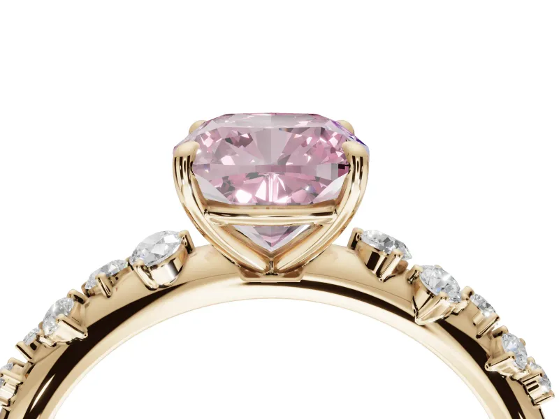 Cushion Cut Graduated Solitaire Engagement Ring Setting for a Fancy Pink Lab-Grown Diamond | Yellow Gold