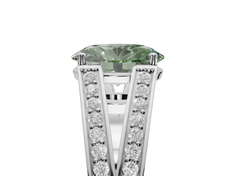 Oval Split Shank Pavé Engagement Ring Setting for a Fancy Green Lab-Grown Diamond | Platinum
