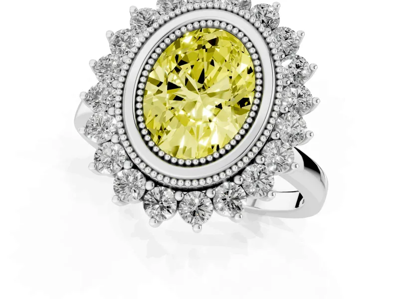 Oval Bezel Halo Engagement Ring Setting for a Fancy Yellow Lab-Grown Diamond | Platinum