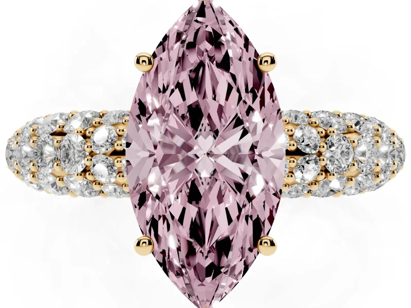 Marquise Multi Row Pave Engagement Ring Setting for a Fancy Pink Lab-Grown Diamond | Yellow Gold