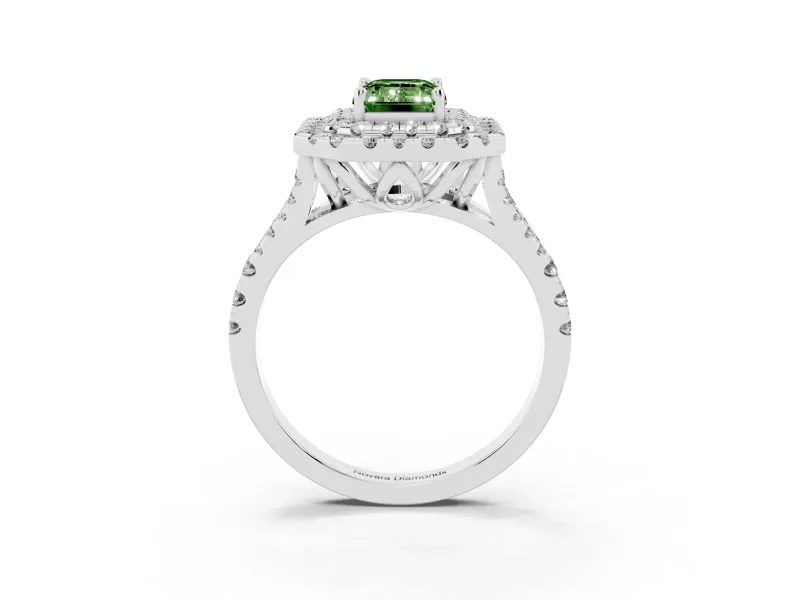 Emerald Cut Halo Engagement Ring Setting for a Fancy Green Lab-Grown Diamond | Sterling Silver - Design NV-24796