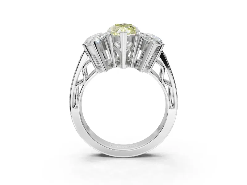 Marquise Three Stone Engagement Ring Setting for a Fancy Yellow Lab-Grown Diamond | Beaded Shoulders | Sterling Silver