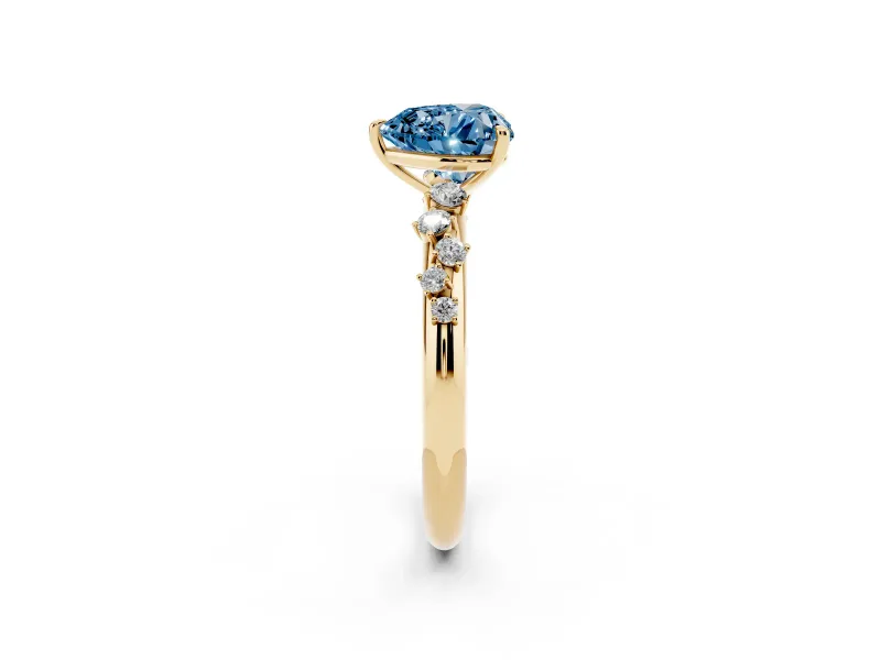 Fancy Blue Heart Cut Diamond Cluster Solitaire Ring Set in Yellow gold with Prong Setting