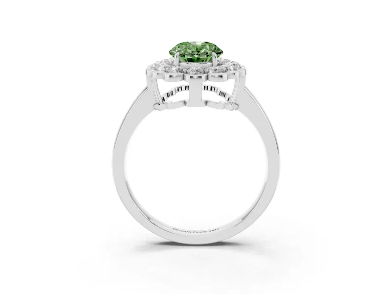 Oval Scalloped Cluster Halo Engagement Ring Setting for a Fancy Green Lab-Grown Diamond | Plain Band | Sterling Silver