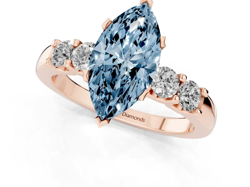 Marquise Five Stone Engagement Ring Setting for a Fancy Blue Lab-Grown Diamond | Rose Gold