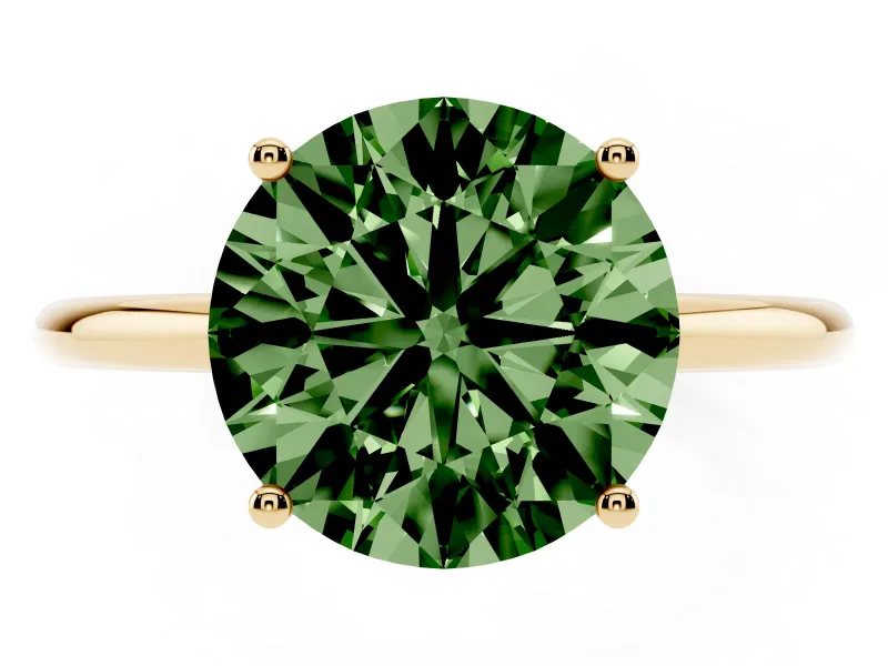 Round Thin Solitaire Engagement Ring Setting for a Fancy Green Lab-Grown Diamond | Straight Plain Band | Yellow Gold