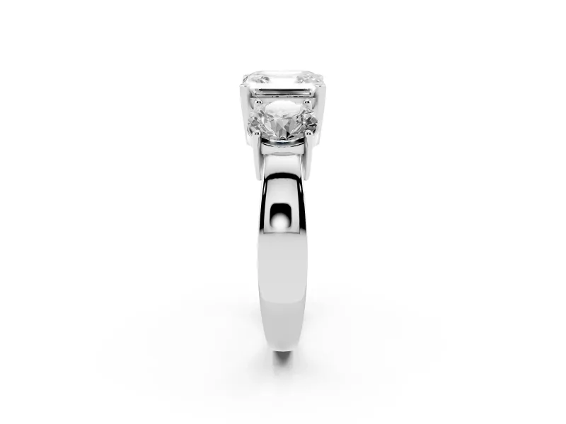 Asscher Cut Three Stone Engagement Ring Setting | Wide Plain Band | Platinum
