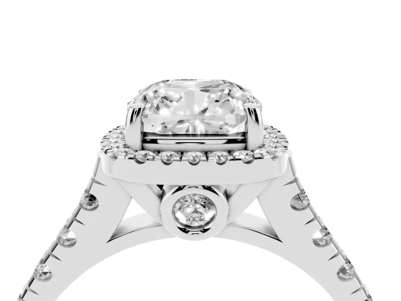 Cushion Cut Halo Engagement Ring Setting | Shared Prong Shoulders | Sterling Silver