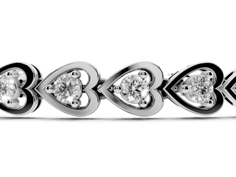 Round Lab-Grown Diamond Heart Link Tennis Bracelet | Alternating Hearts | Sterling Silver