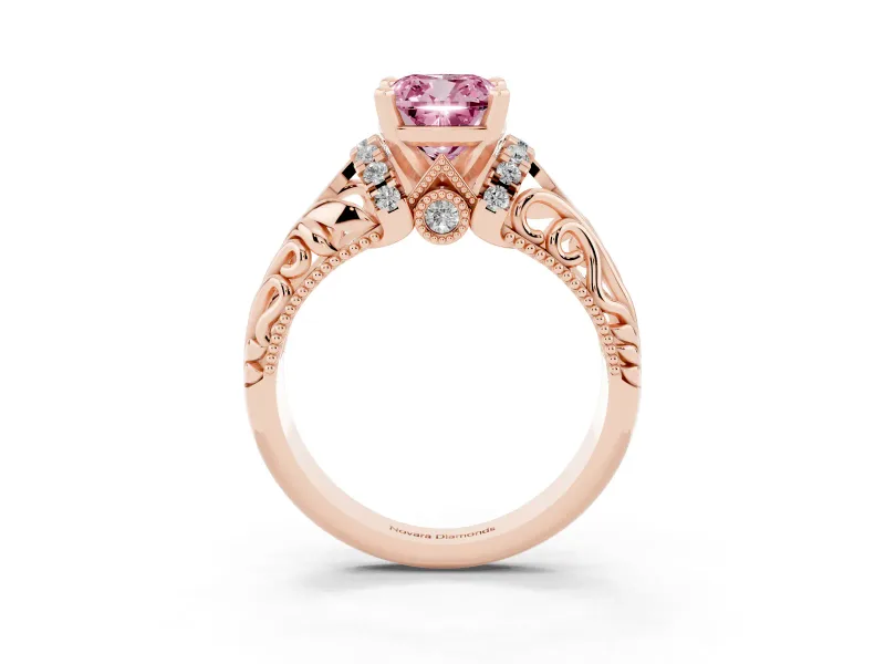 Cushion Cut Filigree Engagement Ring Setting for a Fancy Pink Lab-Grown Diamond | Rose Gold