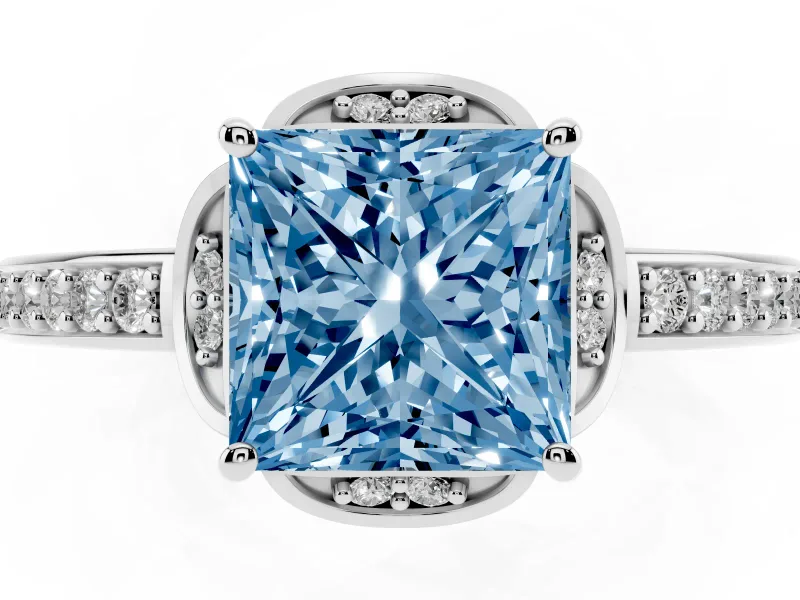 Princess Cut Floral Pavé Engagement Ring Setting for a Fancy Blue Lab-Grown Diamond | White Gold