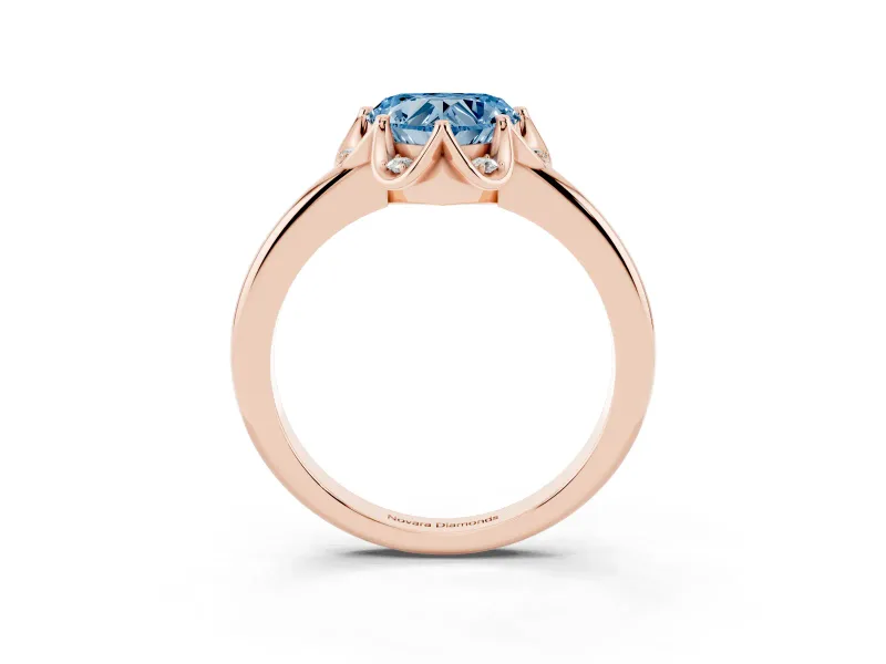 Heart-Shaped Petal Halo Engagement Ring Setting for a Fancy Blue Lab-Grown Diamond | Rose Gold