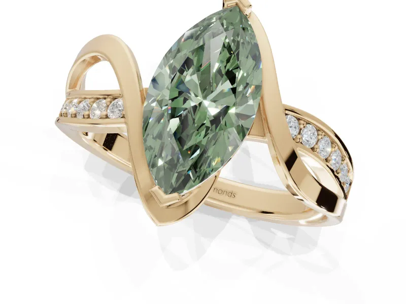 Marquise Bypass Solitaire Engagement Ring Setting for a Fancy Green Lab-Grown Diamond | Pavé Strands | Yellow Gold