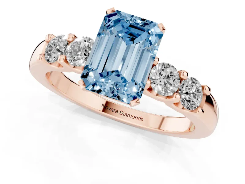 Emerald Cut Five Stone Engagement Ring Setting for a Fancy Blue Lab-Grown Diamond | Rose Gold