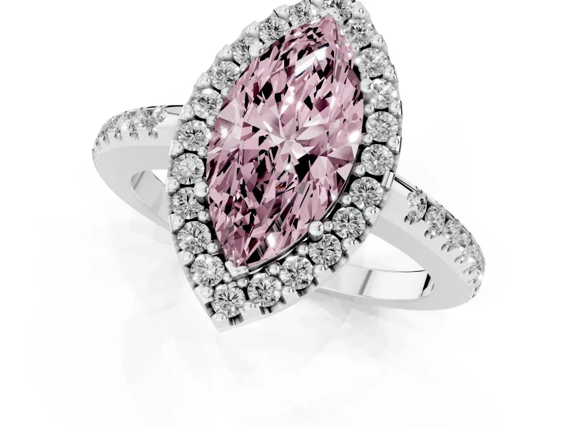 Marquise Pave Halo Engagement Ring Setting for a Fancy Pink Lab-Grown Diamond | Pave Band | White Gold