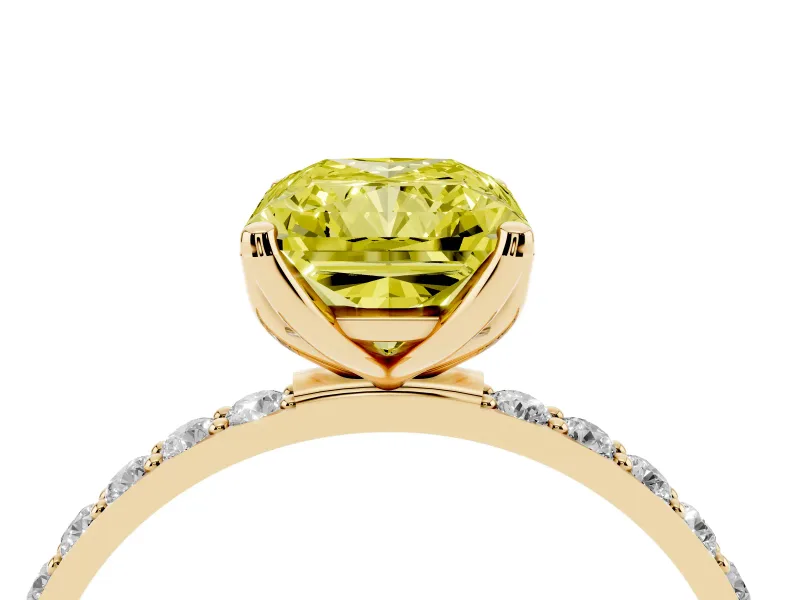 Radiant Cut Pave Solitaire Engagement Ring Setting for a Fancy Yellow Lab-Grown Diamond | Slim Band | Yellow Gold