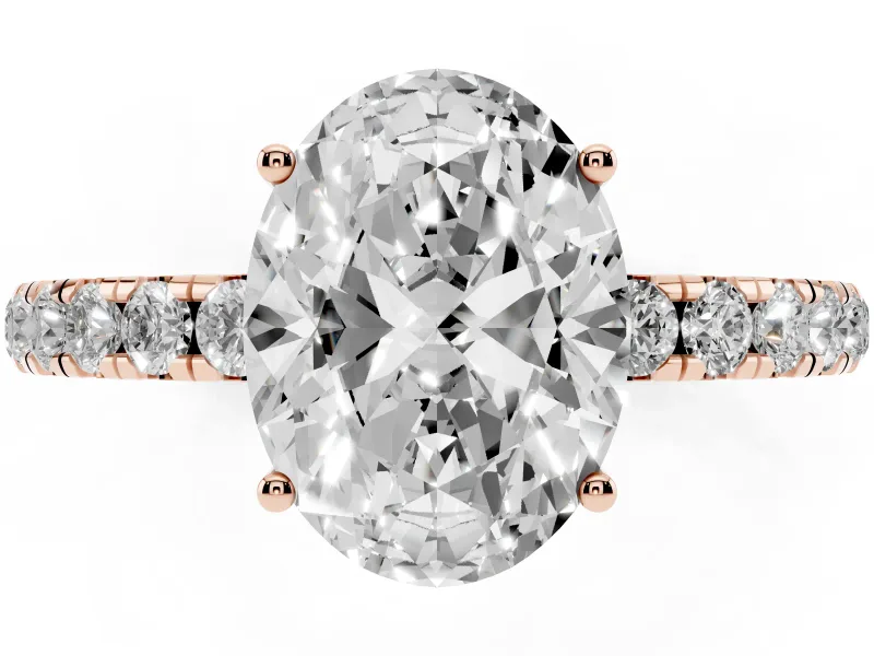 Oval Pave Engagement Ring Setting | Shared Prong Band | Rose Gold