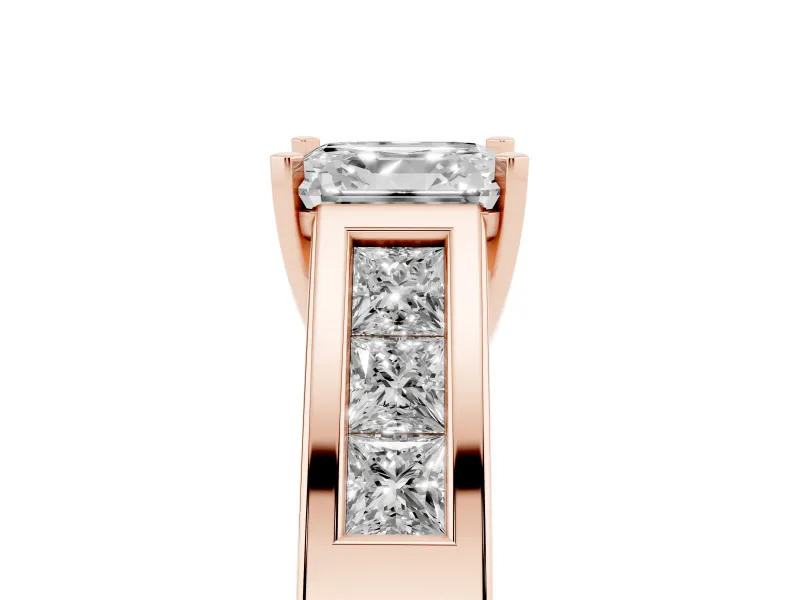 Asscher Cut Channel-Set Engagement Ring Setting | Princess Side Stones | Rose Gold