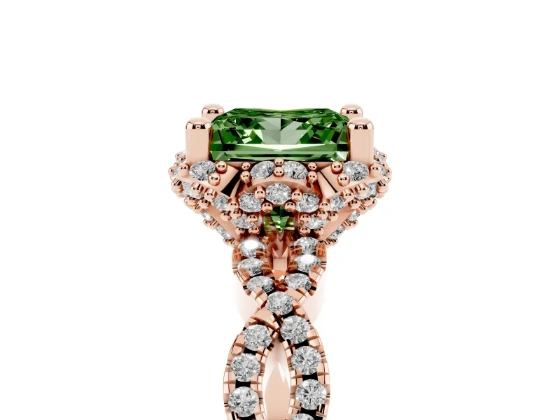 Princess Cut Milgrain Halo Engagement Ring Setting for a Fancy Green Lab-Grown Diamond | Graduated Shoulders | Rose Gold