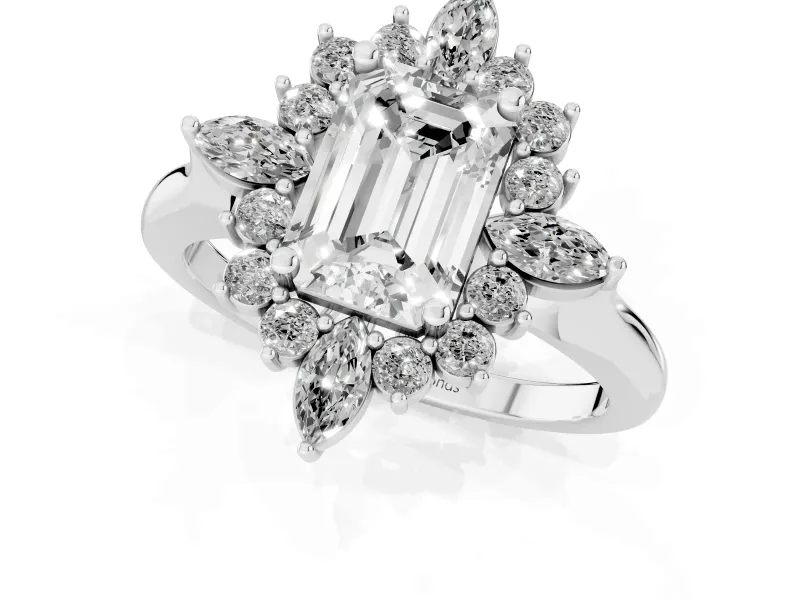 Emerald Cut Cluster Halo Engagement Ring Setting | Platinum