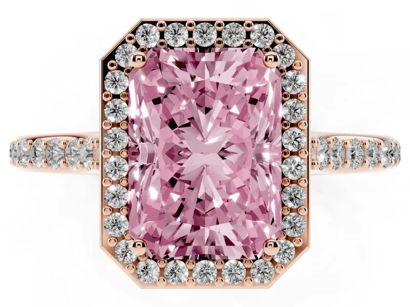 Radiant Cut Halo Engagement Ring Setting for a Fancy Pink Lab-Grown Diamond | Rose Gold - Design NV-24729