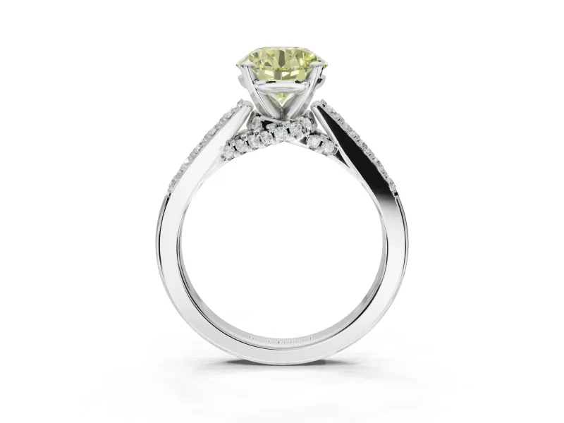 Round Pavé Solitaire Engagement Ring Setting for a Fancy Yellow Lab-Grown Diamond | Crossover Gallery | Sterling Silver