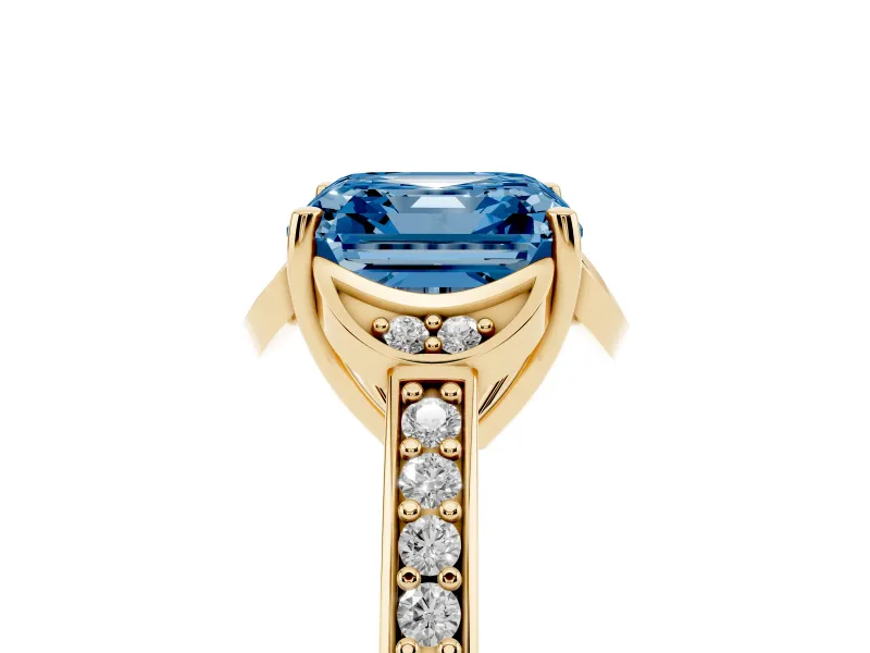 Asscher Cut Floral Pavé Engagement Ring Setting for a Fancy Blue Lab-Grown Diamond | Yellow Gold