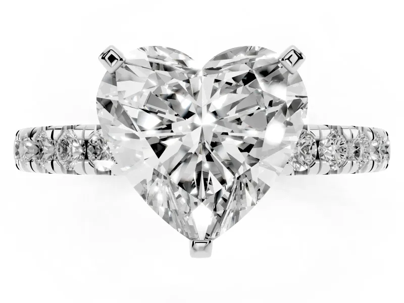 Heart-Shaped Pavé Solitaire Engagement Ring Setting | Shared Prong Band | White Gold