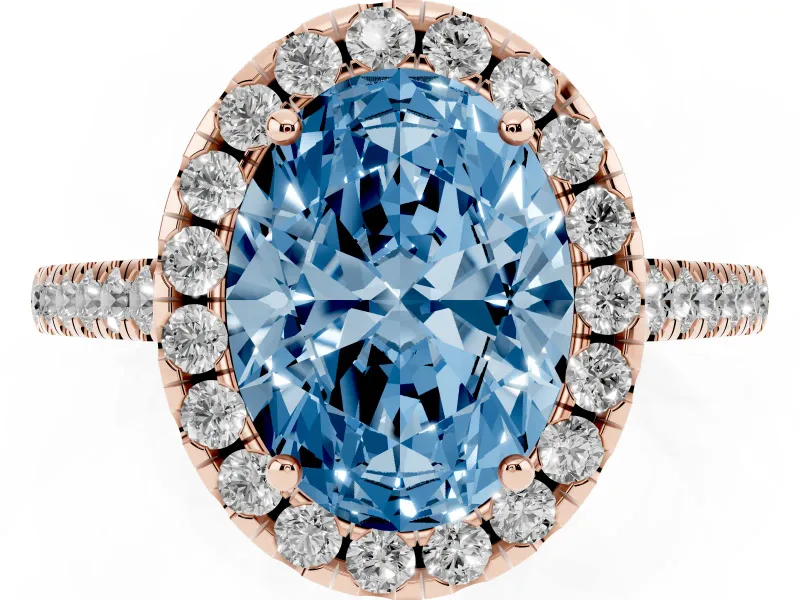 Oval Raised Halo Engagement Ring Setting for a Fancy Blue Lab-Grown Diamond | Pave Band | Rose Gold