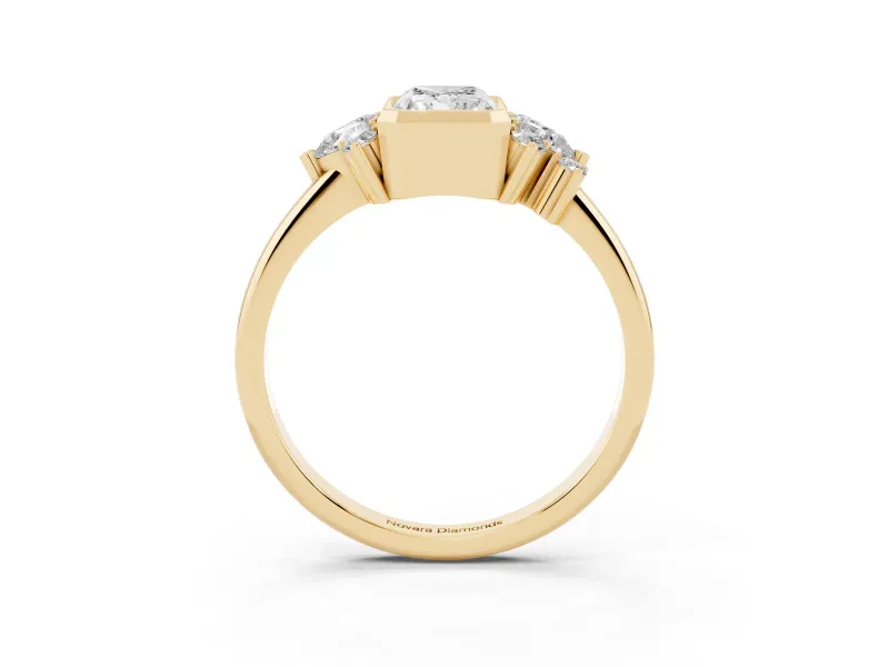 Radiant Cut Pear Side Stone Cluster Engagement Ring Setting | Bezel Frame | Yellow Gold