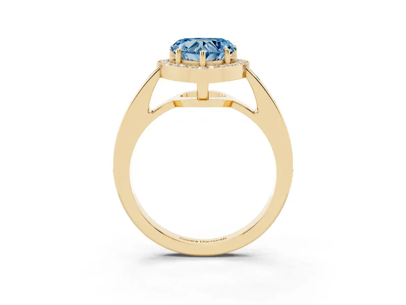 Heart-Shaped Framed Halo Engagement Ring Setting for a Fancy Blue Lab-Grown Diamond | Yellow Gold