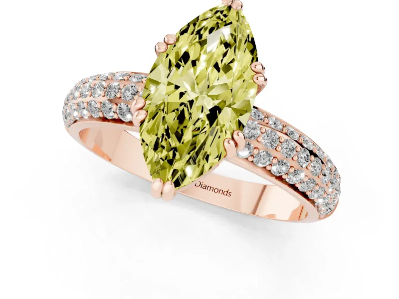 Marquise Three Row Pave Engagement Ring Setting for a Fancy Yellow Lab-Grown Diamond | Rose Gold