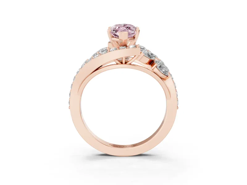 Fancy Pink Marquise Cut Diamond Halo Ring Set in Rose gold with Marquise and Pavé Band in Prong Setting