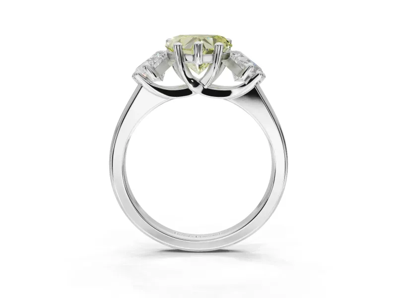 Heart-Shaped Three Stone Engagement Ring Setting for a Fancy Yellow Lab-Grown Diamond | Tapered Band | Sterling Silver