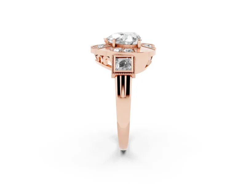 Heart Cut Diamond Milgrain Halo Ring Set in Rose gold with Split Shank