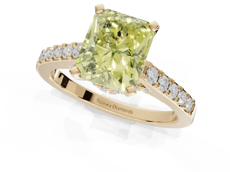 Radiant Cut Pavé Engagement Ring Setting for a Fancy Yellow Lab-Grown Diamond | Crossover Gallery | Yellow Gold