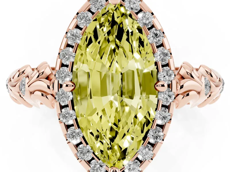 Marquise Leaf Halo Engagement Ring Setting for a Fancy Yellow Lab-Grown Diamond | Rose Gold
