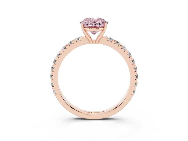 Oval Pave Engagement Ring Setting for a Fancy Pink Lab-Grown Diamond | Shared Prong Band | Rose Gold