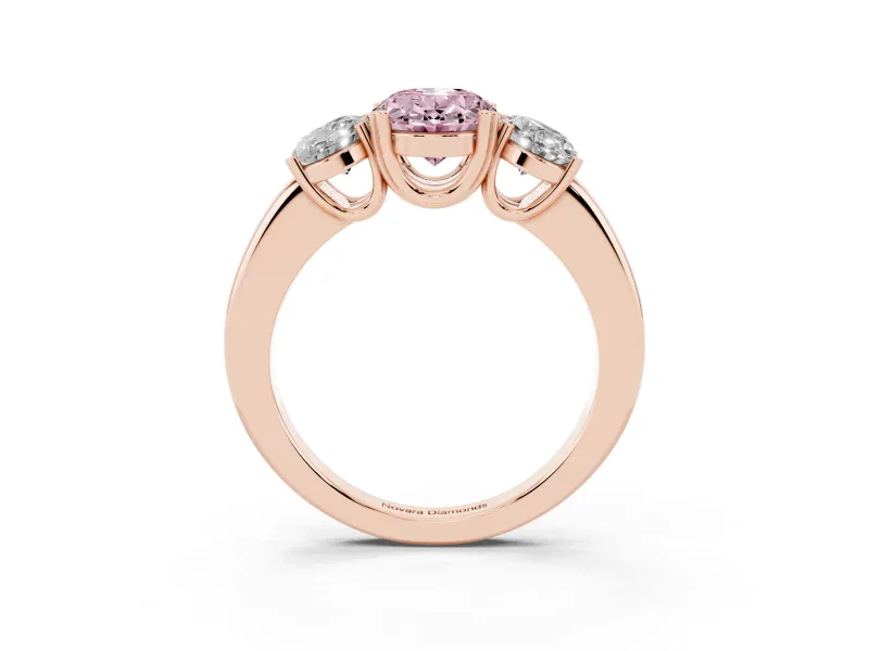 Oval Three Stone Engagement Ring Setting for a Fancy Pink Lab-Grown Diamond | Double Claw Head | Rose Gold