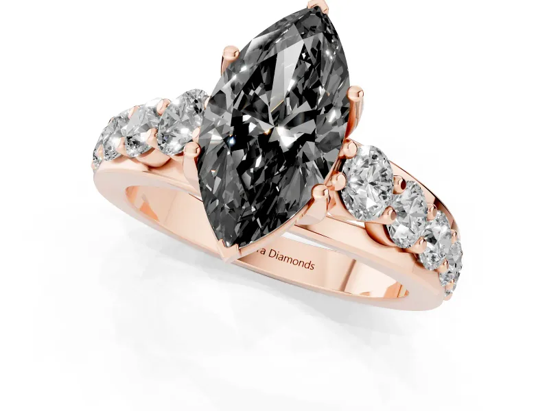 Marquise Graduated Engagement Ring Setting for a Black Center | Rose Gold
