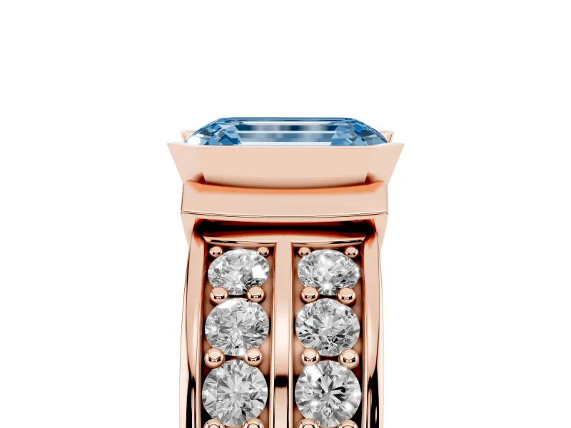Emerald Cut Half Bezel Engagement Ring Setting for a Fancy Blue Lab-Grown Diamond | Double Row Channel Band | Rose Gold
