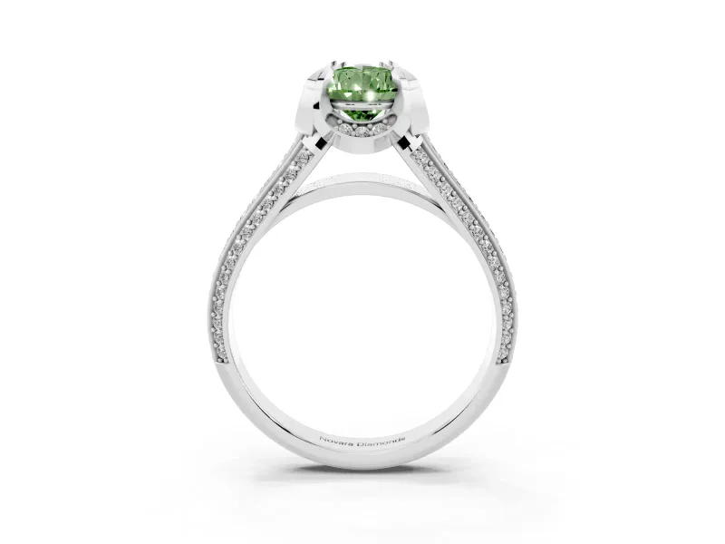 Fancy Green Pear Cut Diamond Pavé Split Shank Solitaire Ring Set in Silver with Prong Setting
