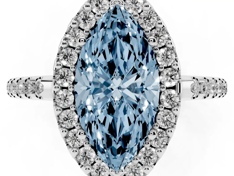 Marquise Pave Halo Engagement Ring Setting for a Fancy Blue Lab-Grown Diamond | Pave Band | Sterling Silver