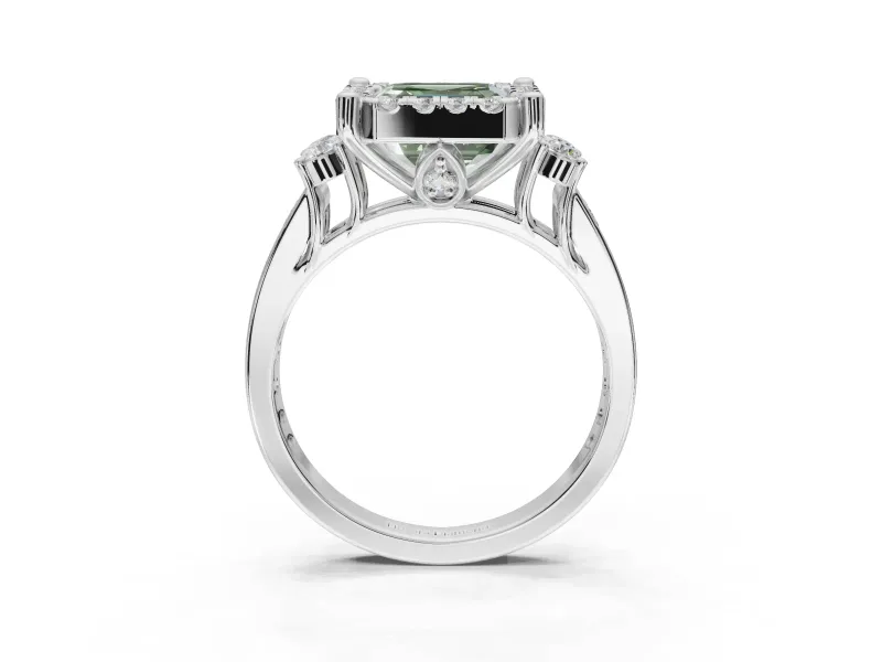 Asscher Cut Halo Engagement Ring Setting for a Fancy Green Lab-Grown Diamond | Graduated Channel Band | Platinum