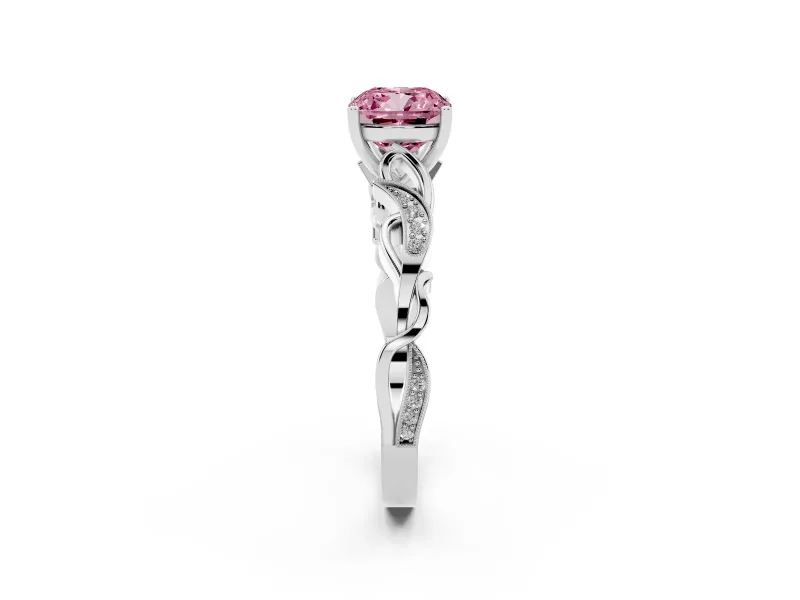 Cushion Cut Vine Engagement Ring Setting for a Fancy Pink Lab-Grown Diamond | Sterling Silver