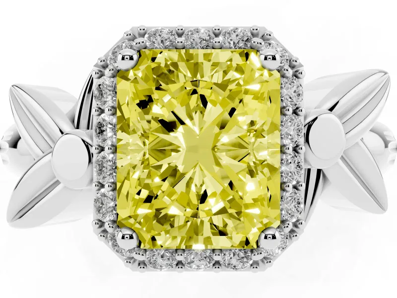Radiant Cut Floral Halo Engagement Ring Setting for a Fancy Yellow Lab-Grown Diamond | Platinum
