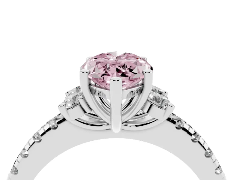 Marquise Side Stone Engagement Ring Setting for a Fancy Pink Lab-Grown Diamond | Pave Band | Sterling Silver