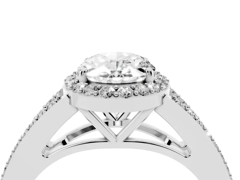 Oval Halo Engagement Ring Setting | V-Split Pavé Band | Sterling Silver