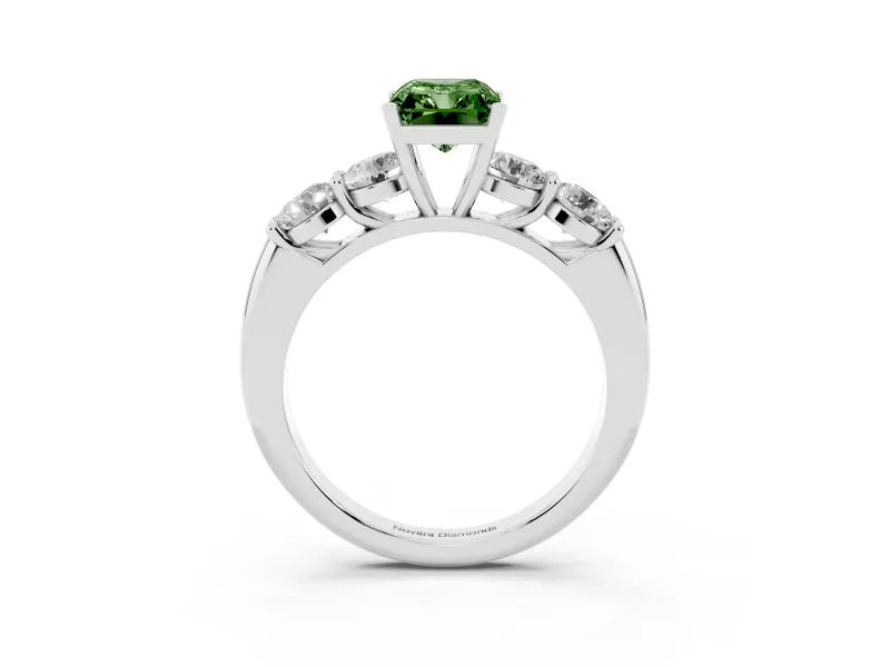 Radiant Cut Five Stone Engagement Ring Setting for a Fancy Green Lab-Grown Diamond | Prong Set Side Stones | White Gold