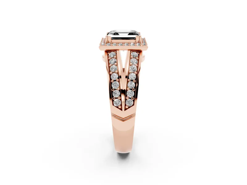 Asscher Cut Halo Engagement Ring Setting for a Black Center | Two-Row Pavé Split Shank | Rose Gold